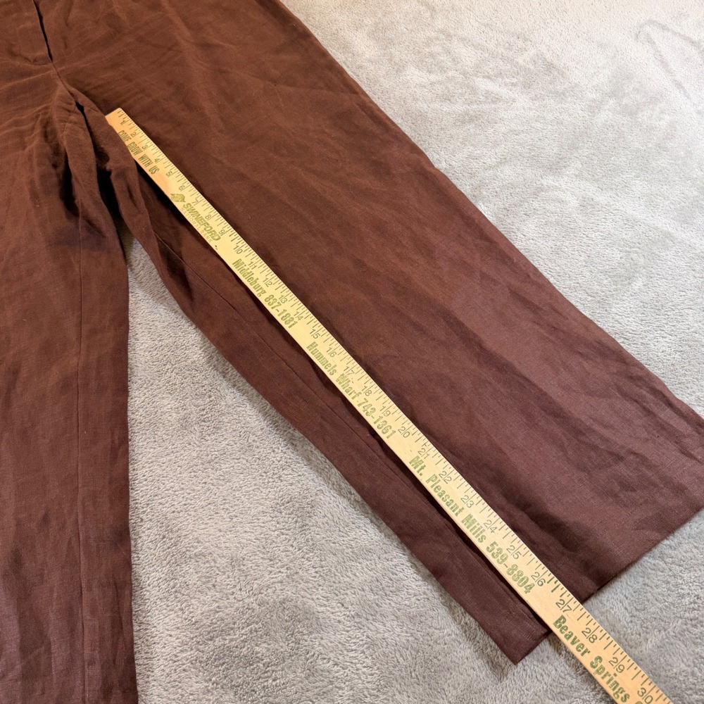 Carole Little Pants Women 14W Brown Linen Wide Leg Trousers Elastic Back - Picture 2 of 9